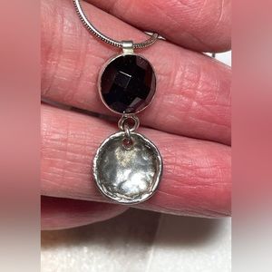 Silpada necklace with faceted smoky quartz stone and hammered disc